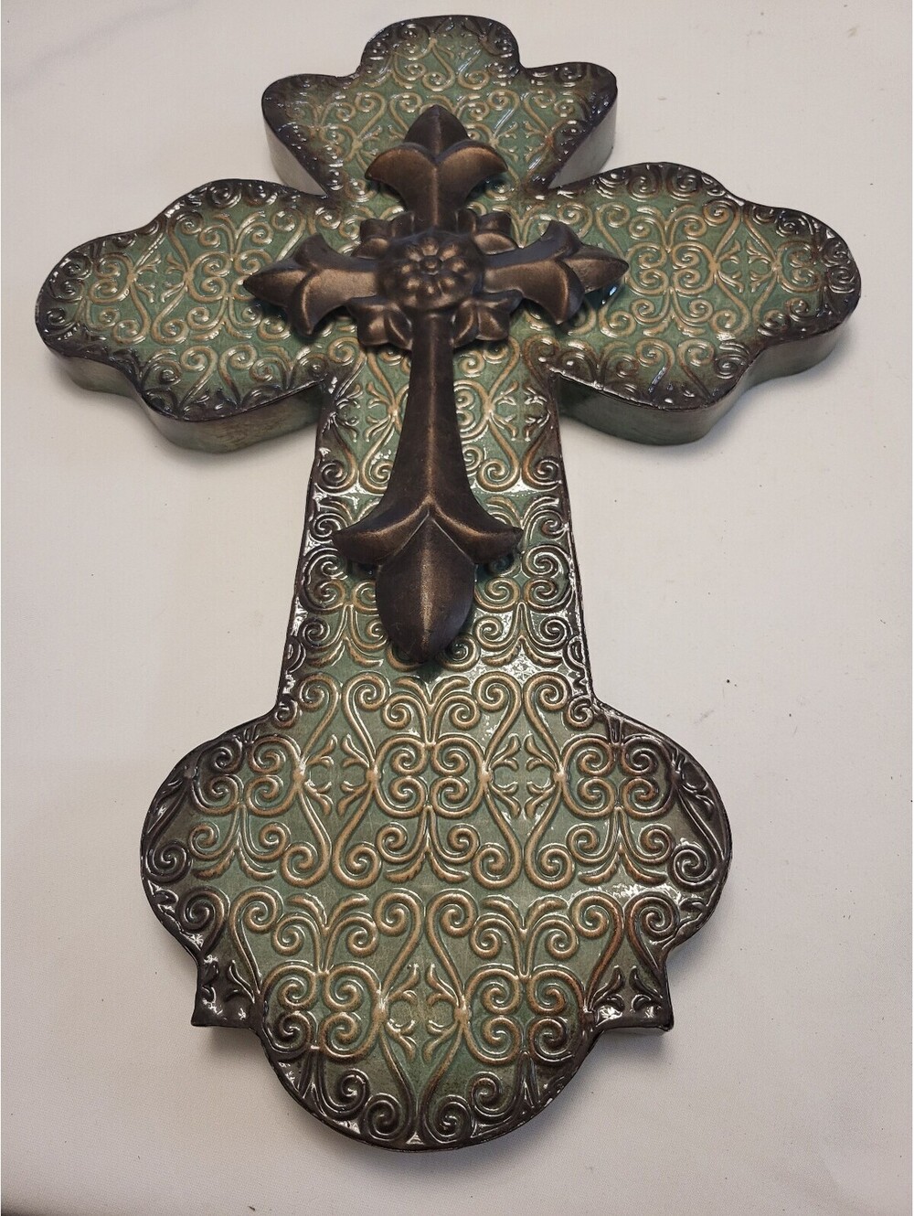 Decorative Metal Wall Cross with Ornate Pattern 20x14"